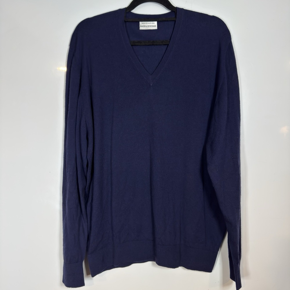 Maus & Hoffman Mens Navy Blue V-Neck Cashmere Feel Sweater Made in Scotland M